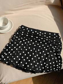 Solflare Plus Size Polka Dot Casual Skirt, Suitable For School And Outings - Black and White - View 6