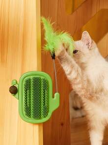 带铃铛猫抓板逗猫棒仙人掌毛发抓板自抓猫玩具 - 彩色 - 查看 1