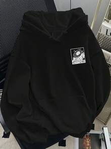 INAWLY 女士休闲宽松印花落肩长袖卫衣 - 黑色 - 查看 2