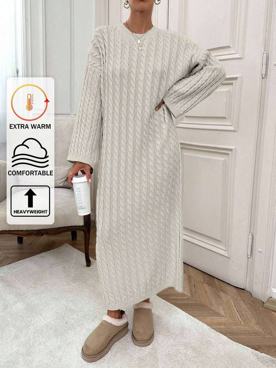 EURMUSE Váy len dệt kim dài cho nữ - Màu be - Xem 1