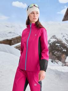 In My Nature Women's Casual Contrast Color Zipper Front Hooded Outdoor Jacket, Autumn Outdoor Clothes Women Hike Clothes Women - Hot Pink - View 3