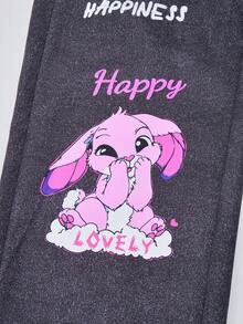 Tween 女童卡通印花黑色休闲连体裤，返校街头风格儿童学院风运动服工装裤，宽松高腰工装裤街头服饰 - 黑色 - 查看 7