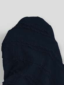 Selianne 女式粉色纹理面料休闲度假风格长袖方领纽扣上衣，带拼接设计和喇叭裙两件套，秋季 - 藏蓝色 - 查看 6