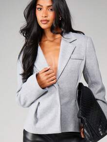 MISSGUIDED Double Breasted Lapel Collar Blazer For Professional Business Office Wear - Grey - View 5