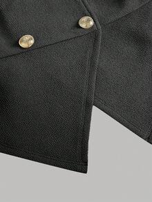 Girlism Teen Girls Shirt Co-Ords Patchwork Double-Breasted Lapel Shirt & Solid Color Pants Casual Suit Set - Black and White - View 6