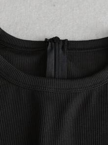 GlowEve 女式优雅喇叭袖针织连体裤，条纹拼接，立领，修腰，秋冬 - 黑色 - 查看 4