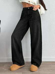 EURMUSE HIGH RISE WIDELEG Y2K STYLE LOOSE FIT WOMEN JEAN - Black - View 6