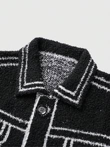 ROMWE MEN Prep Men's Street Fashion Casual Printed Button Knit Vest - Black - View 3