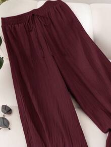 CosyJoli 大码女装春夏新款商务休闲沙滩情人节时尚通勤优雅阔腿裤，带口袋。沙滩度假薰衣草色大学生情人节邮轮夏季宽松休闲裤，适合女性穿着。 - 酒紅色 - 查看 3