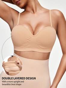SHAPORA 1pc Women Seamless Bra, Wireless, Padded, Push-Up, Adjustable Straps, Comfortable & Minimalist Design - Apricot - View 3