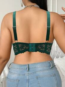 DesireSculpt 1 szt. koronkowy biustonosz na fiszbinach w dużym rozmiarze, na Boże Narodzenie - Zielony - Zobacz 2