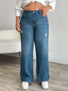 EURMUSE HIGH RISE STRAIGT CUT RIPPED PLUS SIZE WOMEN JEAN