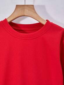 Sparklyn 女童数码印花格子拼布蝴蝶结装饰长袖连衣裙，适合节日、郊游、上学和街头风格 - 紅色 - 查看 4