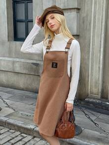 Teen Girl Corduroy Loose Sleeveless Solid Color Pinafore Dress + White Undershirt - Multicolor - View 6