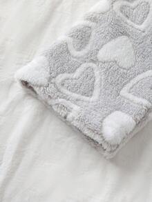 2 件女童舒适灰色简约毛绒心形图案长袖上衣和裤子睡衣套装，休闲家居服，母子装（2 套单独出售） - 淺灰色 - 查看 7