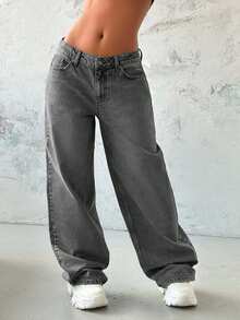 EURMUSE Women's Solid Color Low Rise Loose Fit Y2K Style Jeans - Grey - View 3
