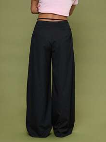 COUREZ Low Rise Baggy Asymmetric Waist Trousers /Y2K Fall For Women Winter For Women Casual Bottoms Wide Leg Pants Going Out Casual Party Black Pants