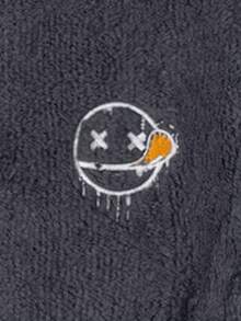 SHEIN Cottnline Men's Cartoon Smiling Face Embroidered Drawstring Hooded Fleece Sweatshirt, Autumn/Winter - Dark Grey - View 4