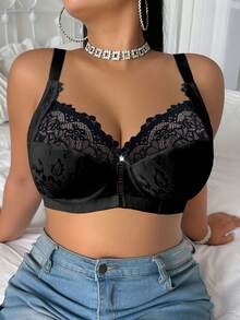SHEIN 1pc Plus Size Lace Patchwork Wireless Bra