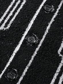 ROMWE MEN Prep Men's Street Fashion Casual Printed Button Knit Vest - Black - View 5