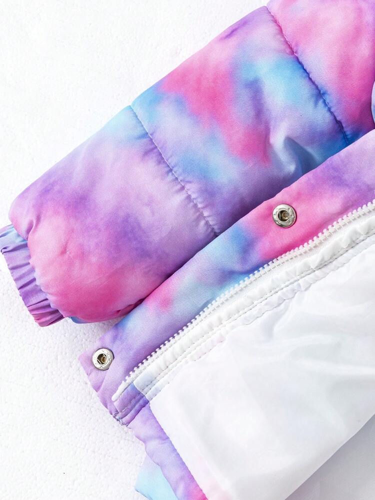 Young Girl Colorful Tie-Dye Tie Dye Unicorn Print Hooded Long Sleeve Knee-Length Coat - Multicolor - View 7