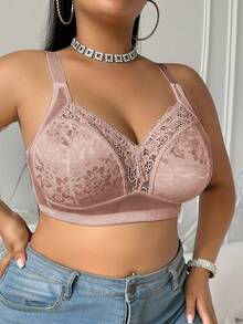 DesireSculpt 1 件加大码无钢圈提升支撑纯色文胸 - 杏色 - 查看 3