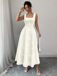 Elenzga 新品女式无袖破洞花卉纹理梭织面料修身中长优雅连衣裙，百搭又迷人