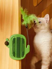 带铃铛猫抓板逗猫棒仙人掌毛发抓板自抓猫玩具 - 彩色 - 查看 3