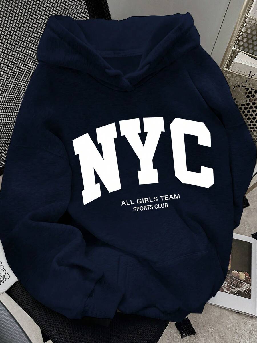 INAWLY Casual Loose Fit Drop Shoulder Long Sleeve Sweatshirt For Women - Navy Blue - View 1