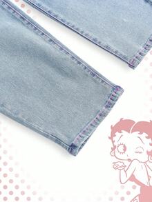 Betty Boop | ROMWE Quần jean bó thêu chữ cổ điển cạp siêu thấp gợi cảm cho nữ - Nhiều màu - Xem 4