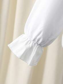 Sparklyn Camicia elegante da principessa per ragazze con colletto arricciato ricamato, maniche lunghe, abbottonatura frontale, adatta per scuola, vacanza, viaggio, festa di compleanno, primavera/autunno - Bianco - Visualizzare 4