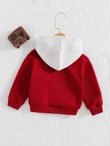 Cozy Pixies Baby Boy Letter Pattern Contrast Color Sweatshirt Autumn Winter Clothes For Girl - Burgundy - View 2
