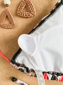 SHEIN Swim Conjunto de traje de baño para mujer del Festival de Música 2025, con patchwork de estampado de leopardo y floral