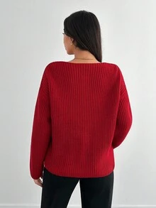 SHEIN Tall Button Detailed Loose Fit Tall Cardigan,Cardigans For Women,Long Cardigans Woman,Petite Cardigans,Cardigans - Red - View 2