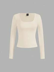 SHEIN Essnce 4件套女士休闲简约方领T恤，纯色，适合秋冬季，分层，户外，汗衫 - 彩色 - 查看 4