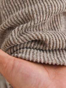 CosyJoli Plus Size Casual Lace Patchwork Polo Collar Ruched Side Seam Ribbed Texture Knit Pullover T-Shirt - Apricot - View 6