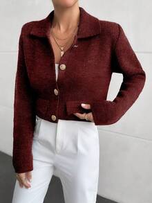 EURMUSE Áo khoác cardigan cánh dơi cài nút phía trước cho nữ, phù hợp cho mùa thu đông - Màu Đỏ Sâu - Xem 7