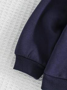 Cozy Pixies 男婴字母图案撞色卫衣，秋冬季女童服装 - 藏蓝色 - 查看 5