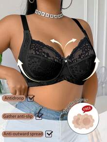 DesireSculpt Sujetador con aros y encaje en tallas grandes - Negro - Ver 3