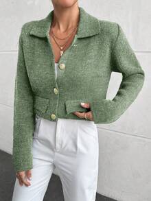 EURMUSE 纯色前扣优雅长袖开衫