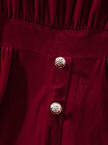 GlowEve Đầm dài tay màu đỏ công sở dáng chữ A cạp nhung thanh lịch, thời trang đi làm hàng ngày, phong cách Pháp, cổ điển, dự tiệc Giáng sinh, năm mới, ngày lễ, thu đông - Màu Đỏ Sâu - Xem 4