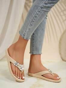 Women Flip-Flops - Beige - View 3