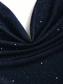 SHEIN PETITE 女式短款高领露背亮片针织紧身派对迷你连衣裙 - 藏蓝色 - 查看 3