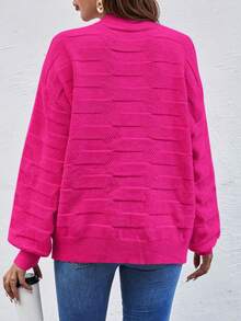 Chiquease Sweter z dzianiny z opadającymi ramionami, damski, późnojesienny, swobodny, długi rękaw, regularny krój, gorący różowy, rękaw biskupi, swetry damskie, bluzki z długim rękawem