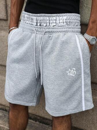 Manfinity Roghcode Young, Streetwear Style Double Waistband, Printed, Webbing Plus Size Men Shorts