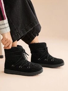 CUCCOO EASI Botas de neve femininas pretas de cano médio, quentes para atividades ao ar livre - Preto - Ver 9