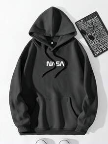 EURMUSE Áo hoodie dài tay thường ngày có mũ trùm đầu in chữ cho nam - màu đen - Xem 8