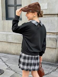 青少年女孩二合一马球领运动衫和裙子套装 - 黑色 - 查看 2