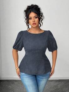 SHEIN Elenzya Plus Size Casual Shirt With Unique Back Tie Design - Dark Grey - View 6