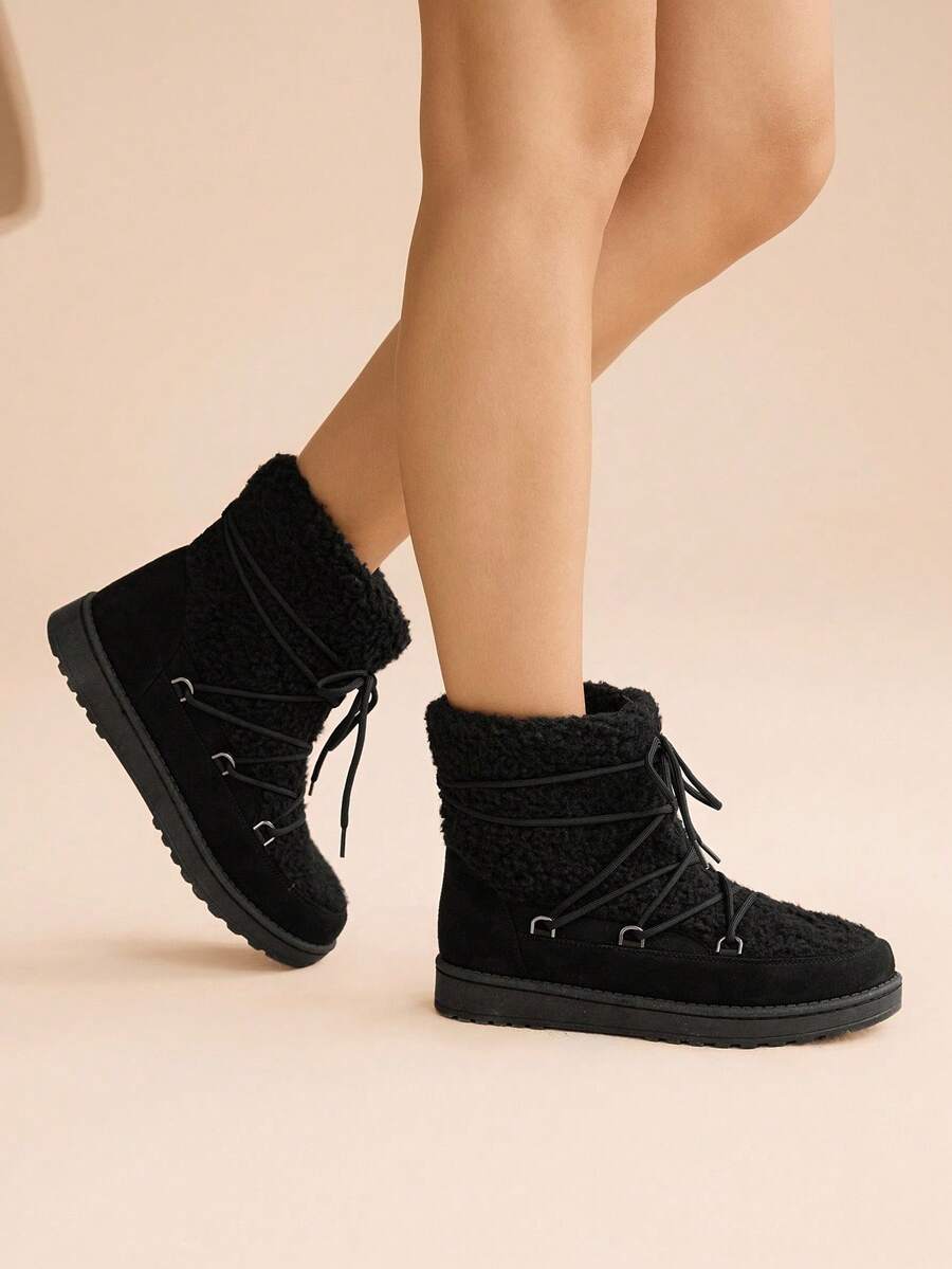 CUCCOO EASI Botas de neve femininas pretas de cano médio, quentes para atividades ao ar livre - Preto - Ver 1
